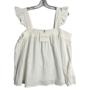 New Grace Karma‎ Linen Blend Top Womens L White Flutter Sleeve Tank Beach